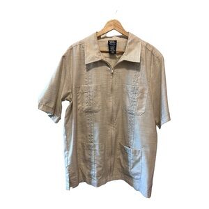 John Blair short sleeve linen look 4pocket, zip up dress shirt